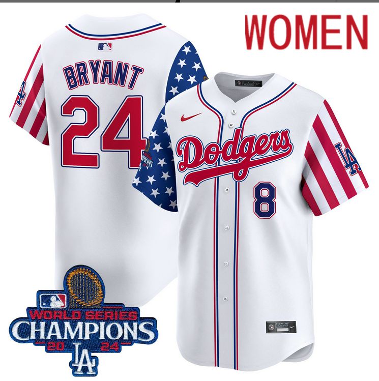 Women  MLB Los Angeles Dodgers #24 Bryant American Style white 2024 World Series Champions  Limited Jersey